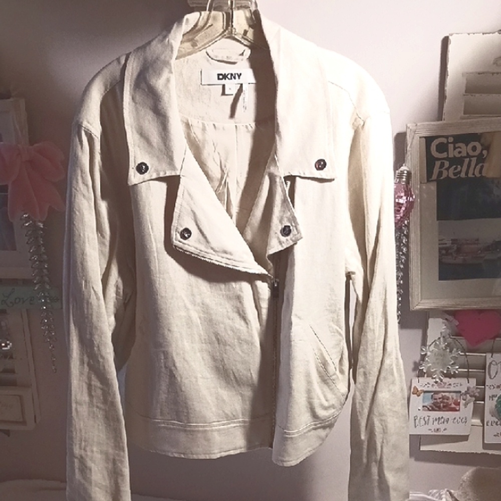 Stunning! DKNY ⚜️ Linnen Lt. City Khaki ⚜️ Moto Jkt   XL  *NWT*